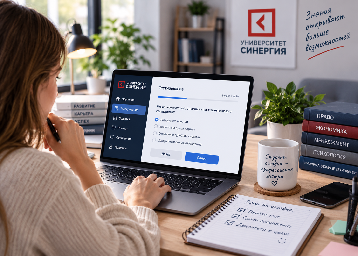 Прохождение тестов Университета Синергия в личном кабинете студента